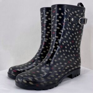 Capelli black & gray polka dot rain boots